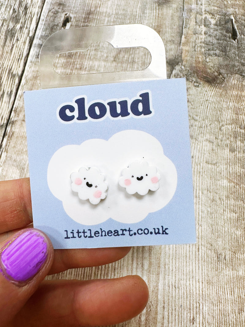 Mini White Cloud Acrylic Stud Earrings Hypoallergenic
