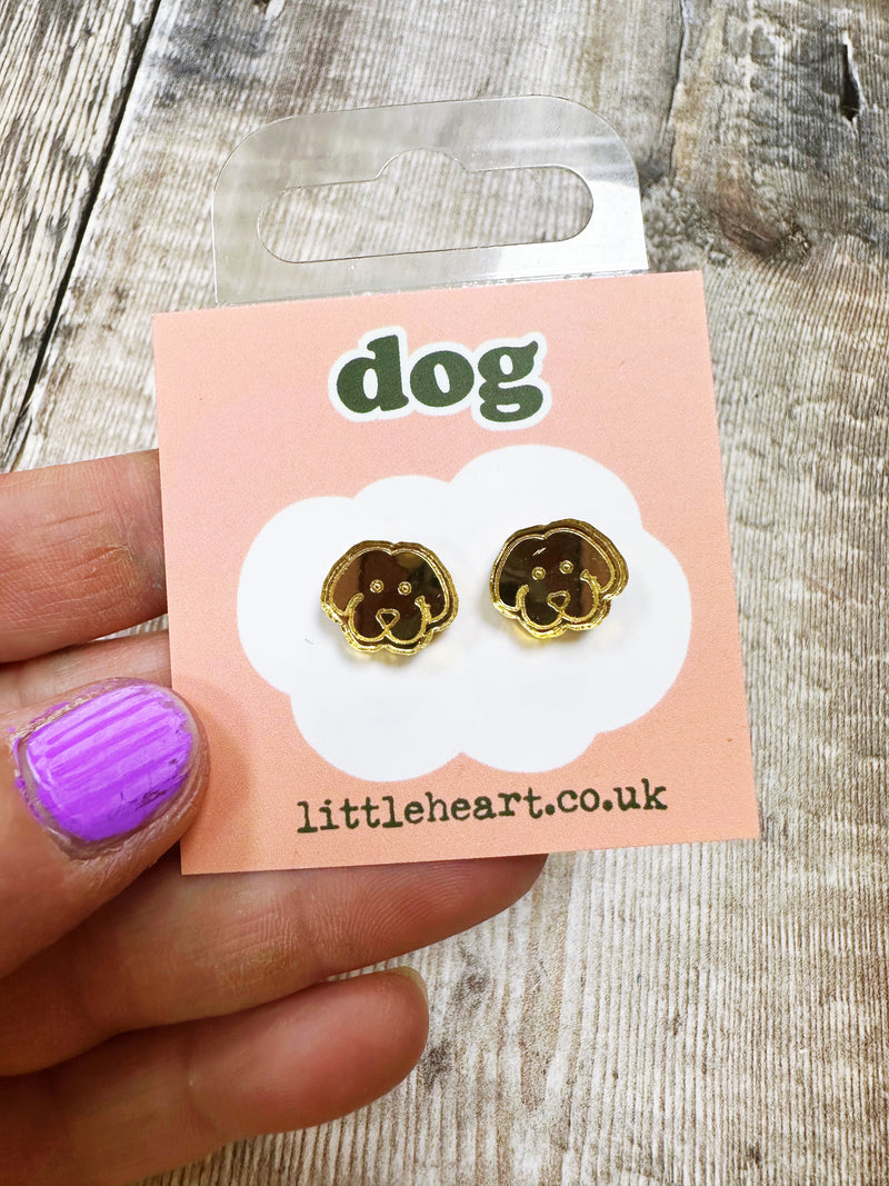 Mini Dog Gold Mirror Acrylic Stud Earrings Hypoallergenic
