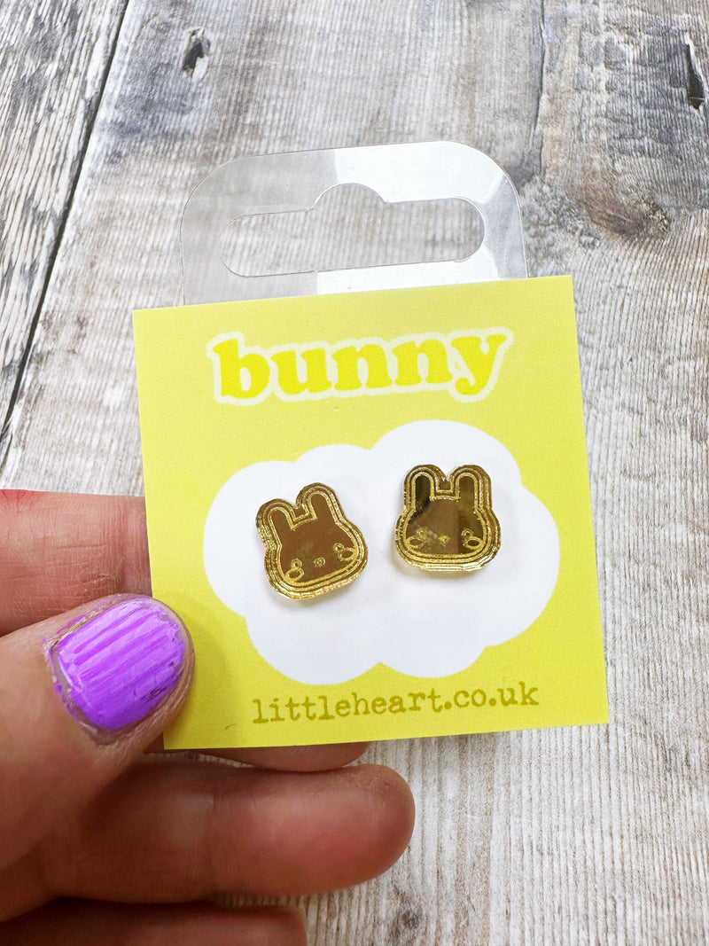 Mini Bunny Gold Mirror Acrylic Stud Earrings Hypoallergenic