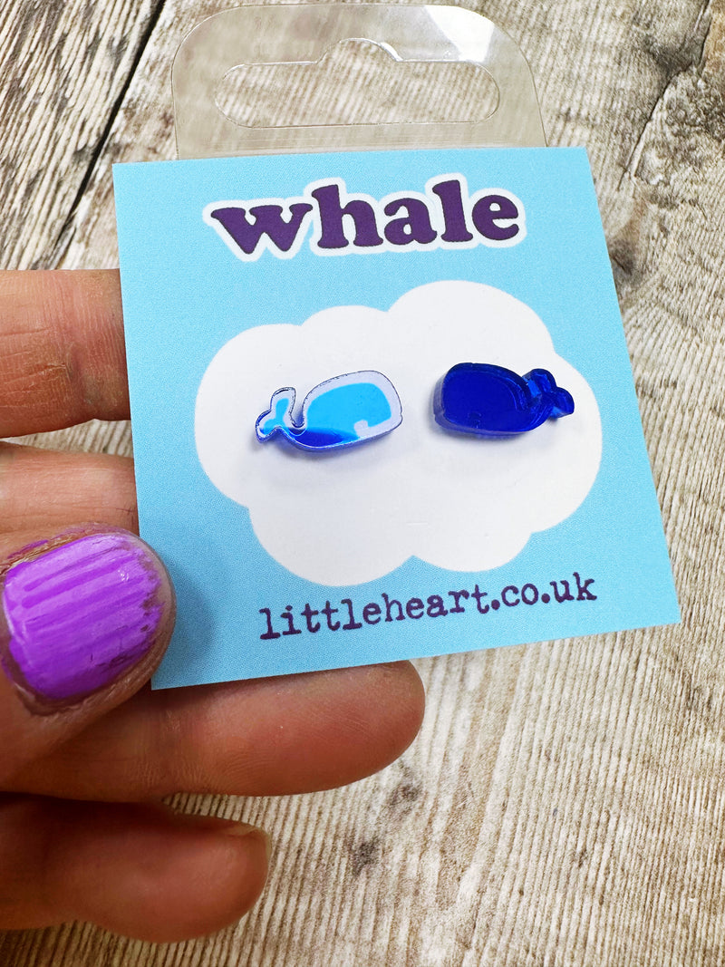 Mini Whale Blue Mirror Acrylic Stud Earrings Hypoallergenic