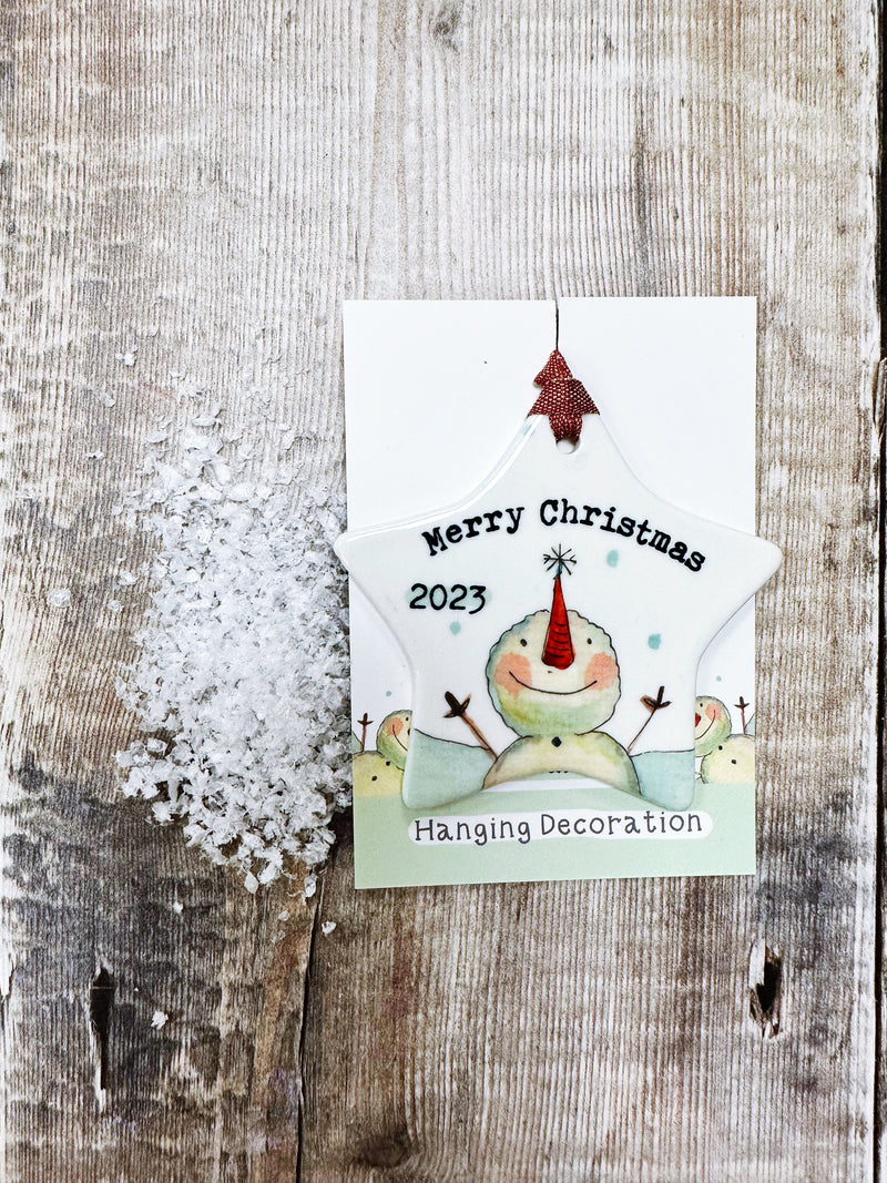 Snowman Star Ceramic Hanging decoration NOT PERSONALISED
