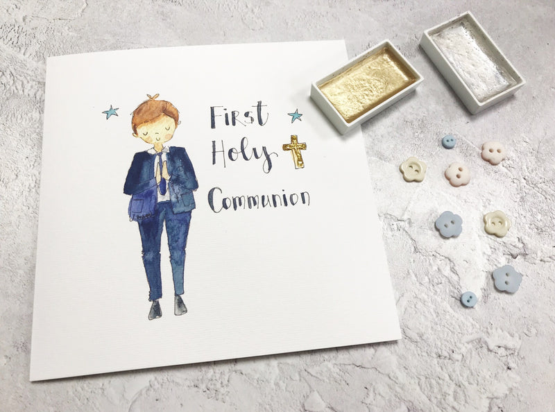 First Holy Communion, Little Boy Card - Personalised
