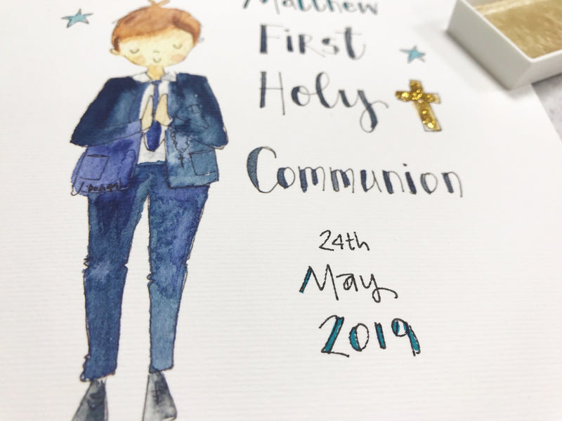 First Holy Communion, Little Boy Card - Personalised