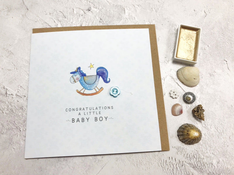 Baby Boy Card - Rocking Horse - Personalised