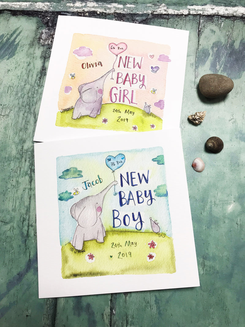 Baby Elephant Blue - Personalised (maximum 1 name)