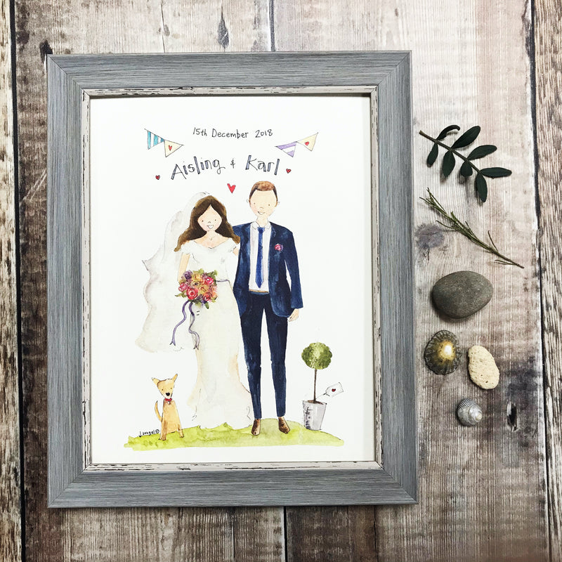 "Mr and Mrs with Dog" personalised Print