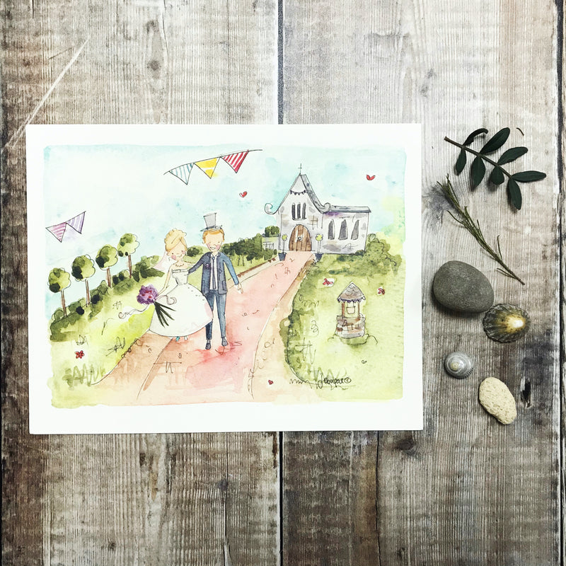 "Mr and Mrs Little Church Countryside" personalised Print