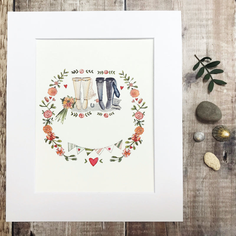 "Wedding Wellies" personalised Print