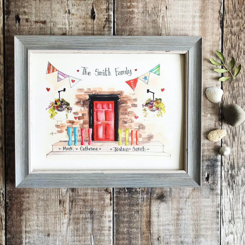 Red Front Door with Wellies Personalised Print