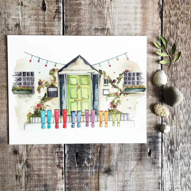 "Green Door 6 Wellies" Personalised Print