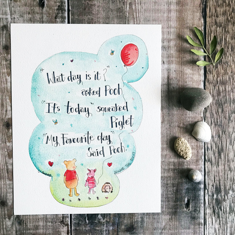 "Winnie the Pooh, What Day is it" Personalised Print