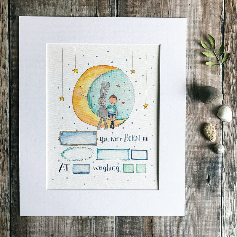 "Baby Boy Moon" Personalised Print