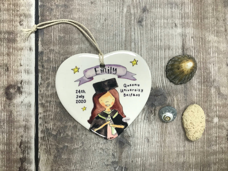 Graduation Dark Hair Ceramic Heart