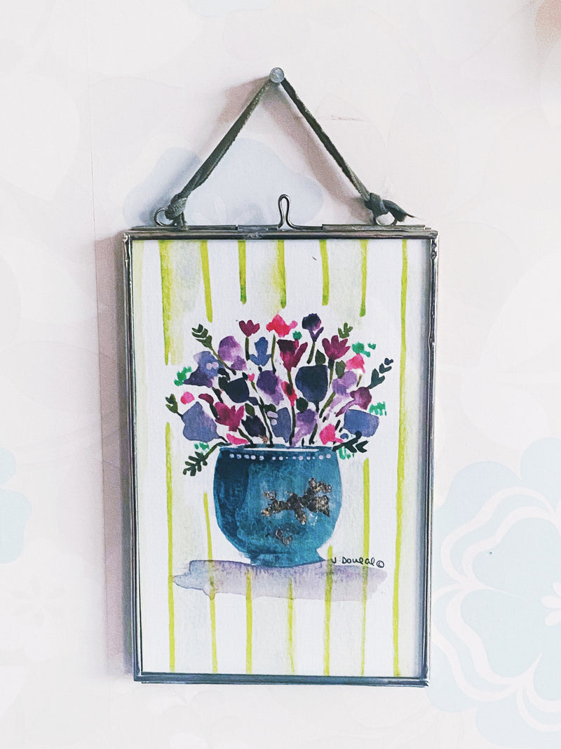 Little Purple Flowers Hanging Glass Picture