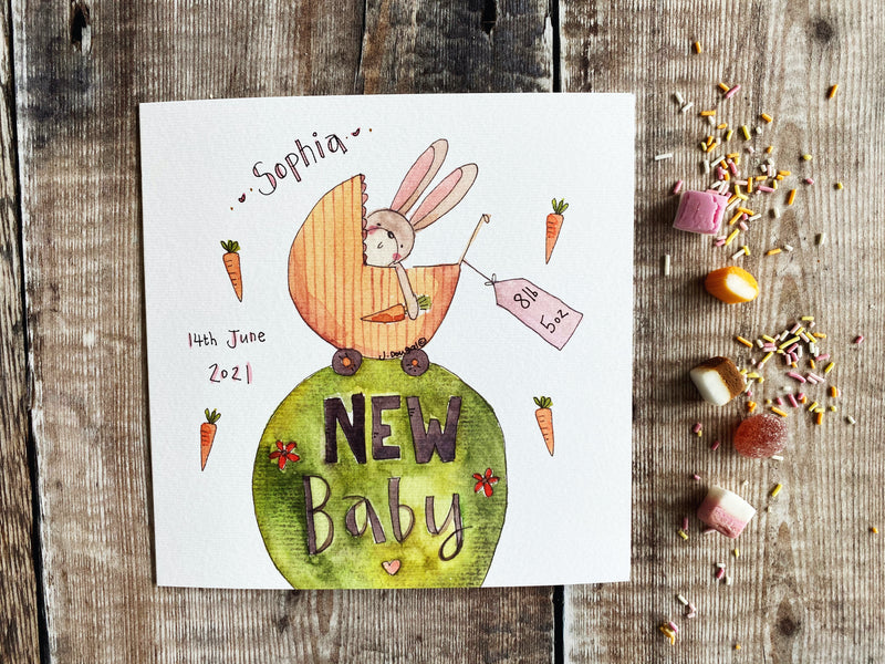 New Baby Bunny Card- Personalised