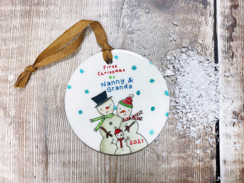 First Christmas Snowmen Ceramic Bauble