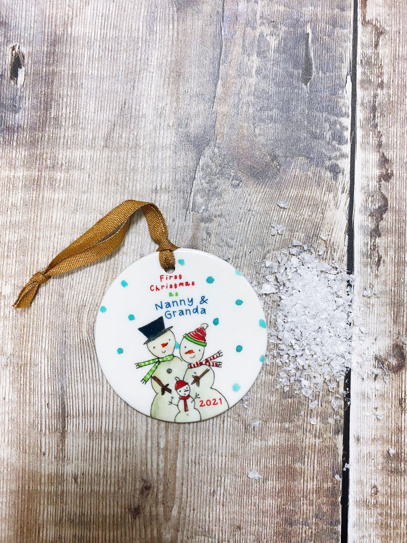 First Christmas Snowmen Ceramic Bauble