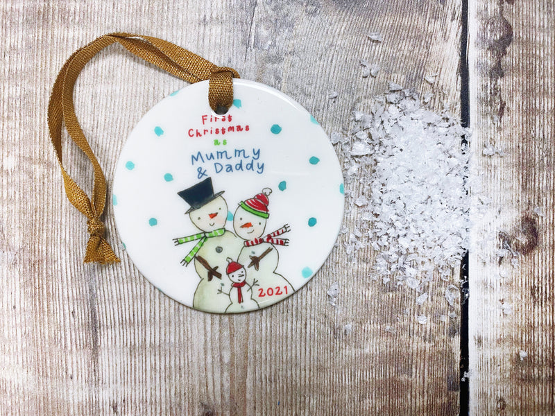 First Christmas Snowmen Ceramic Bauble