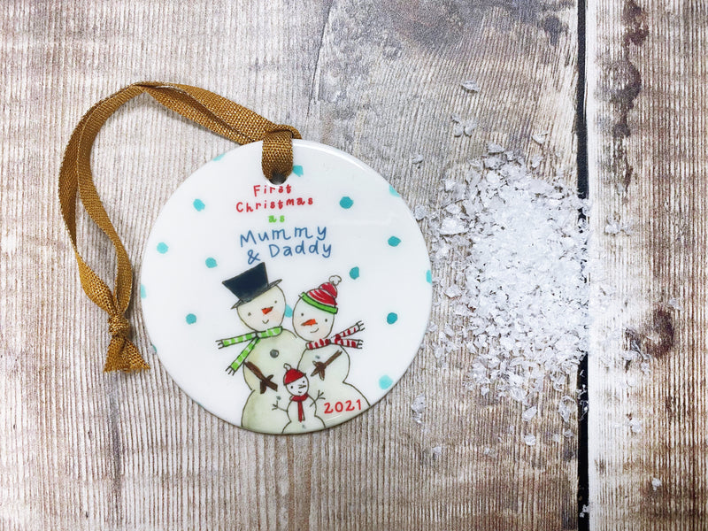 First Christmas Snowmen Ceramic Bauble