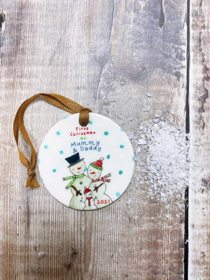 First Christmas Snowmen Ceramic Bauble