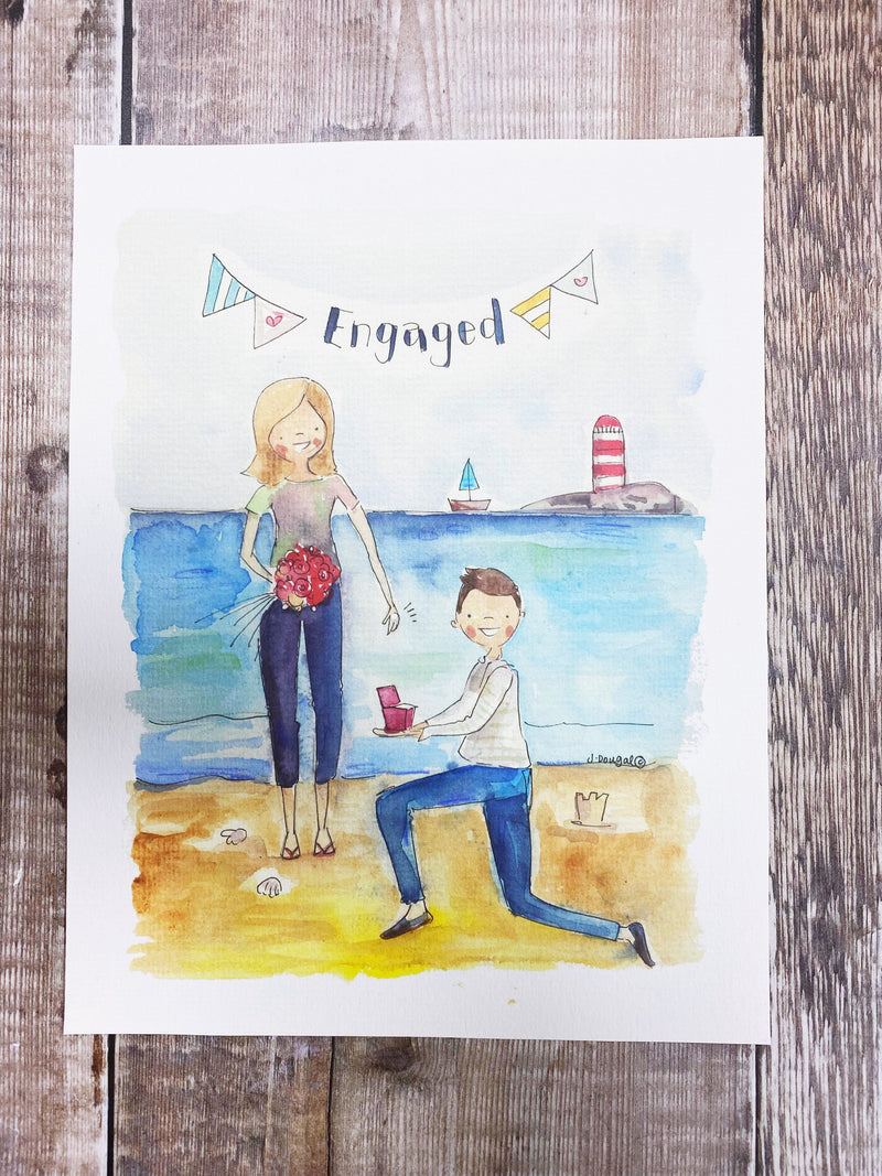 Engaged Couple Beach, Personalised