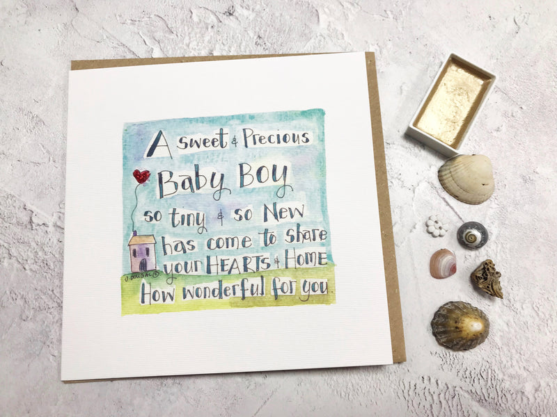 Sweet and Precious Baby Boy Card - Personalised