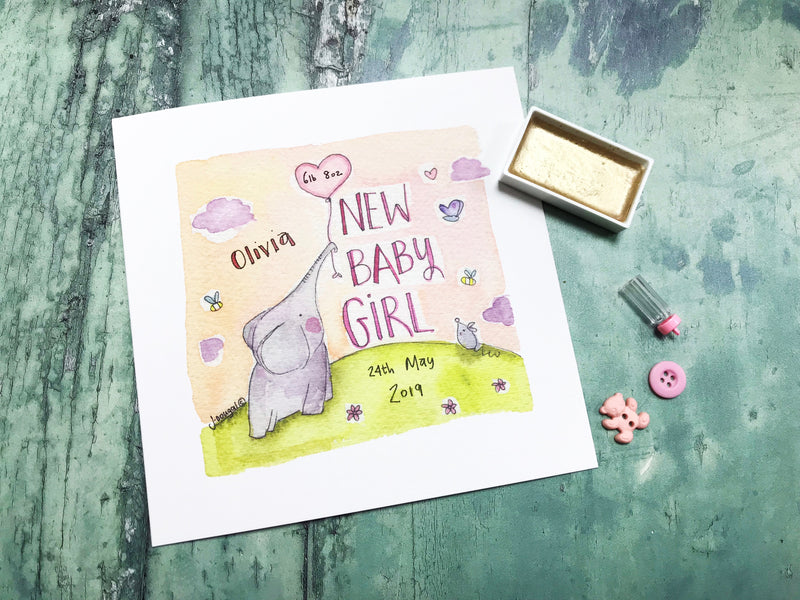 Baby Elephant Girl - Personalised (maximum 1 name)
