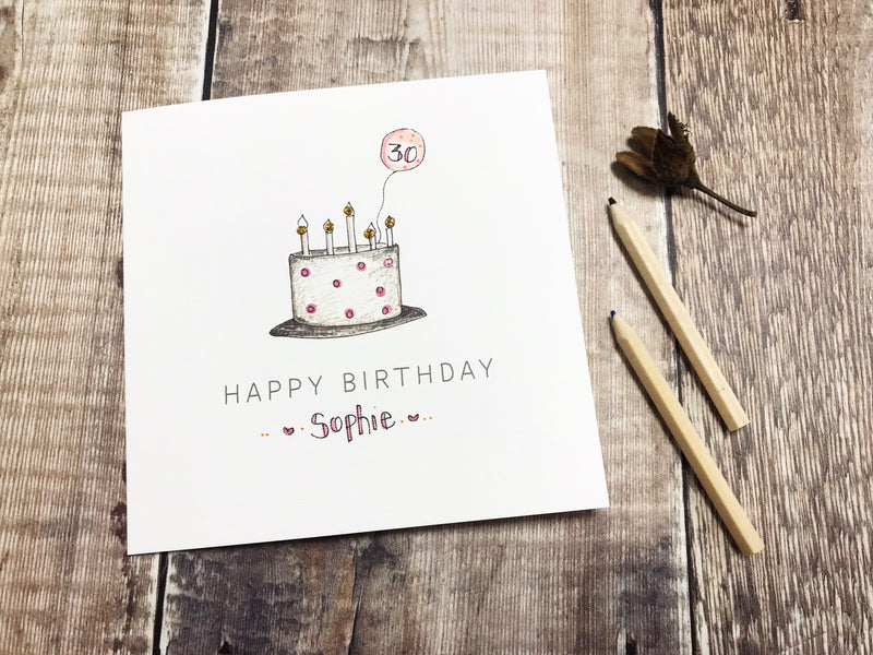 Happy Birthday Pink Cake Card - Personalised