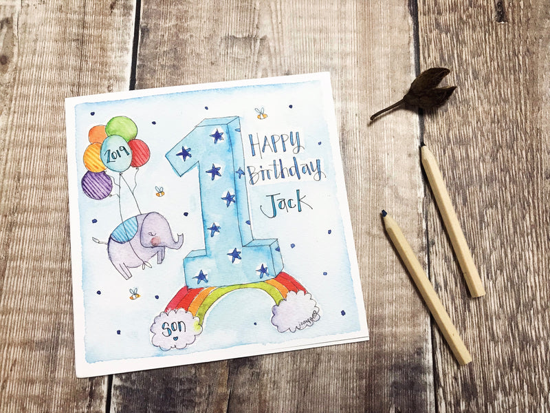 Happy First Birthday Boy Card - Personalised