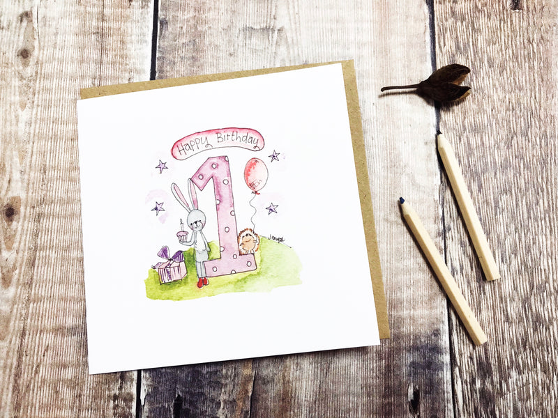 Happy First Birthday Girl Card - Personalised