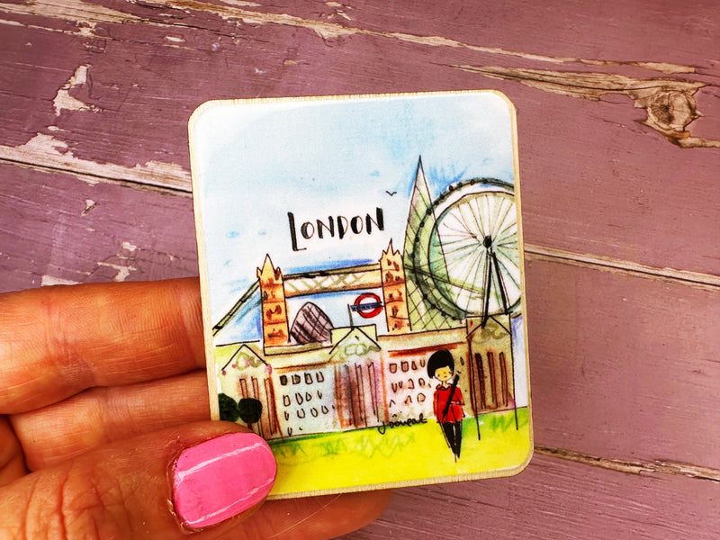 London England Travel Cute Little City Wooden Magnet