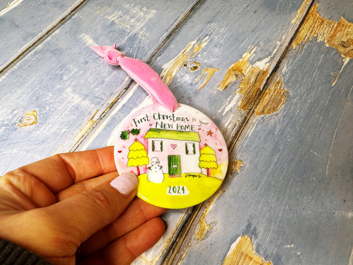 Cute Pink First Christmas in your New Home Ceramic Bauble
