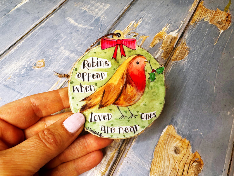 Wooden Hanging Robins Appear Little Christmas Decoration