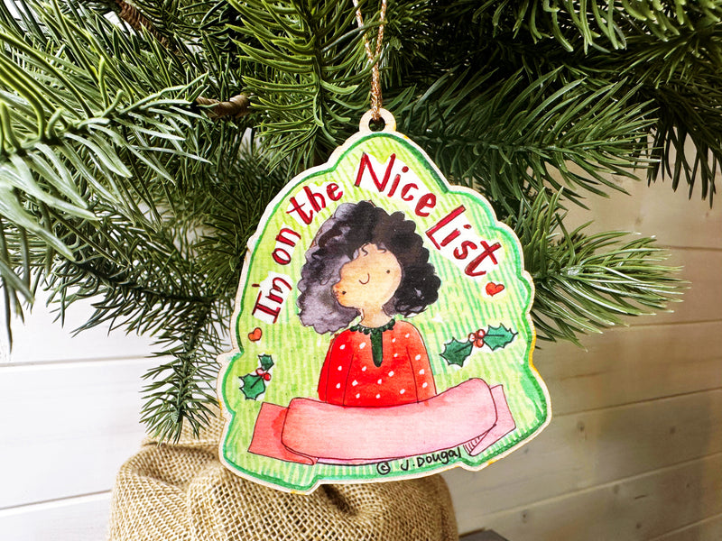 Wooden Hanging Nice List Little Girl Christmas Decoration