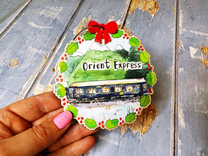 Wooden Hanging Christmas Scene Orient Express Train Journey Christmas Decoration