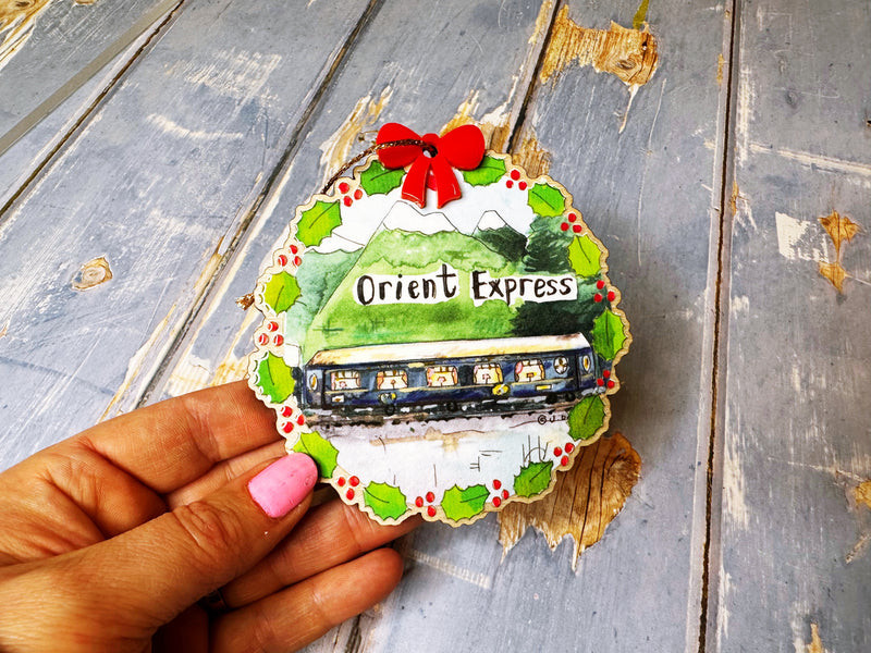 Wooden Hanging Christmas Scene Orient Express Train Journey Christmas Decoration