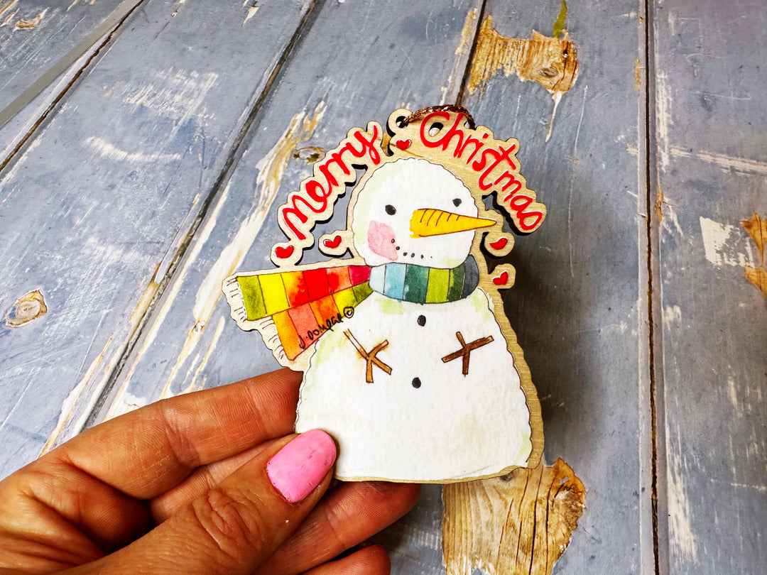 Little Wooden Hanging Snowman Christmas Decoration
