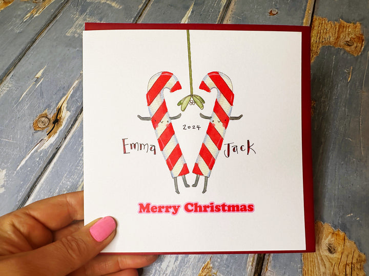 "2 Little Candy Canes" Christmas Card - Personalised