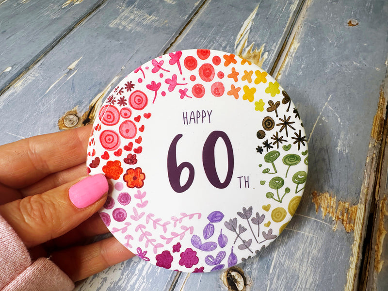 60 Round Floral Ceramic Coaster