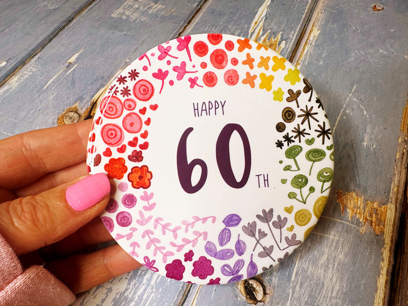 60 Round Floral Ceramic Coaster