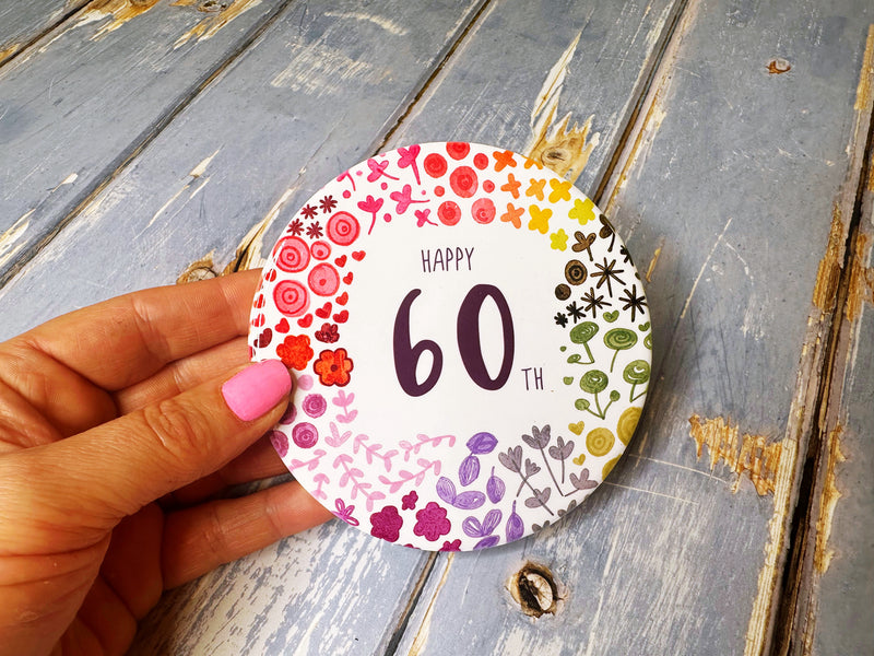 60 Round Floral Ceramic Coaster