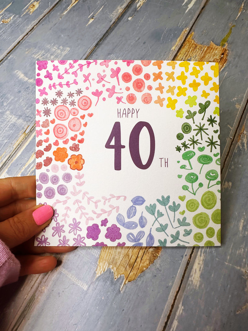 Floral Happy 40th Birthday Card - Personalised