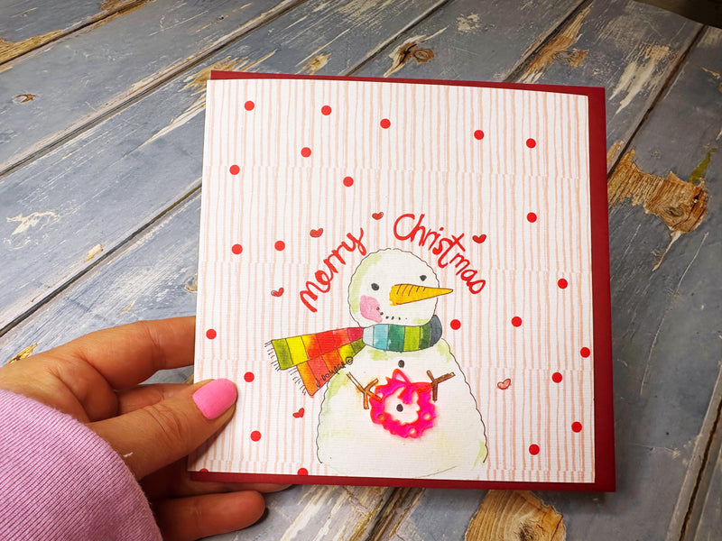 Stripey Snowman Christmas Card - Personalised