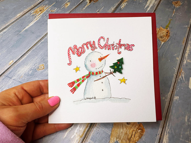 "Candy Cane Snowman" Christmas Card - Personalised