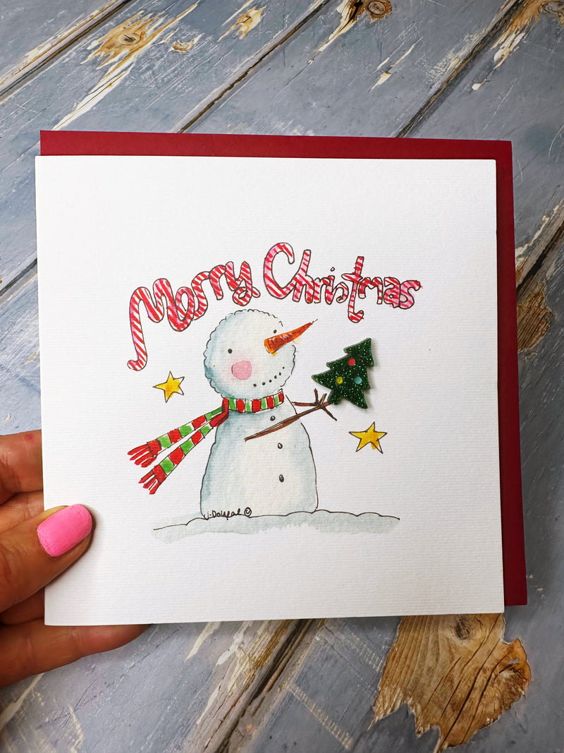 "Candy Cane Snowman" Christmas Card - Personalised