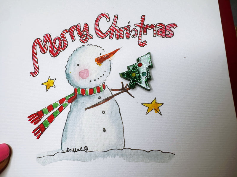 "Candy Cane Snowman" Christmas Card - Personalised