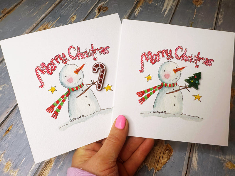 "Candy Cane Snowman" Christmas Card - Personalised