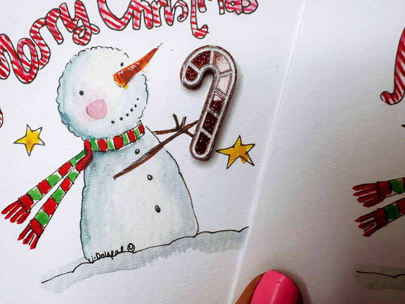 "Candy Cane Snowman" Christmas Card - Personalised