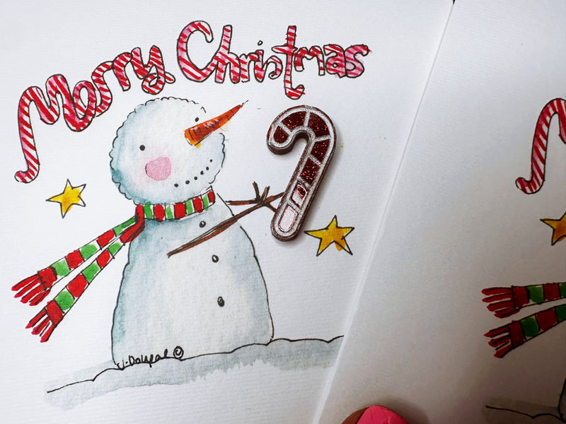 "Candy Cane Snowman" Christmas Card - Personalised