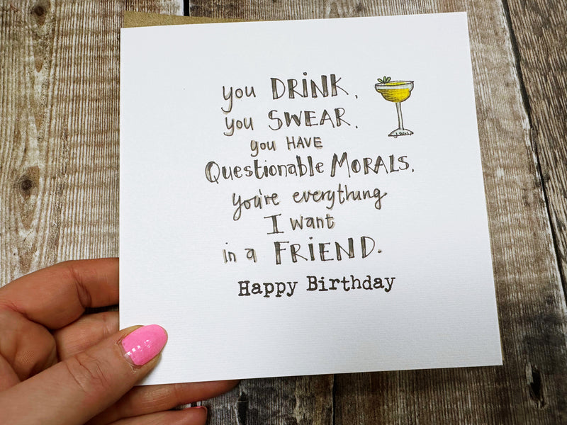 Happy Birthday card, you drink you swear